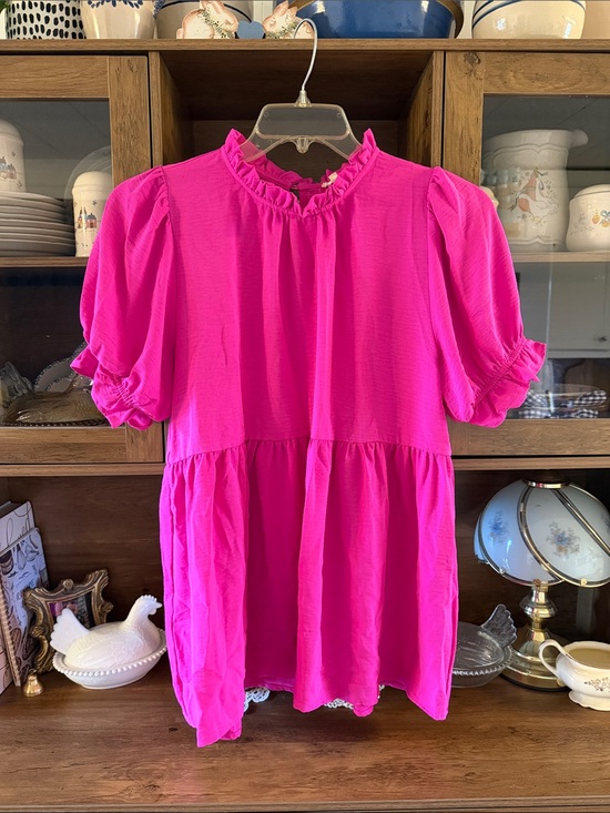 JODIFL Tops - Jodifl Vibrant Pink Ruffle Collared Babydoll Peasant Blouse Womens Size Medium
